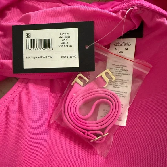 Kate Spade Hot Pink Ruffle Off-Shoulder High Waist Bikini Set Size XL NWT - Picture 7 of 10